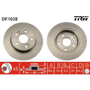 Jarrulevy TRW DF1028 takana, täysi, 1 kpl