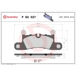 Conjunto de pastilhas de travão BREMBO P 65 027, atrás