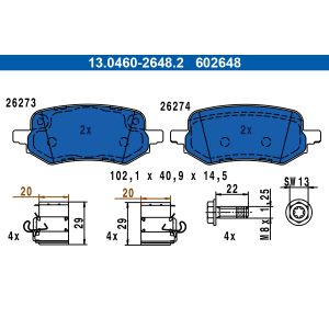 Conjunto de pastilhas de travão ATE 13.0460-2648.2, atrás