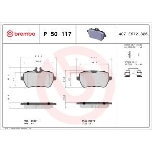 Conjunto de pastilhas de travão BREMBO P 50 117, Traseira