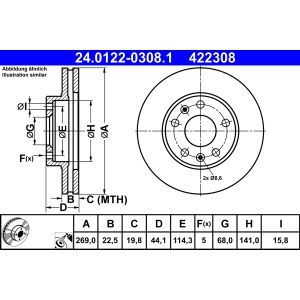 Disque de frein ATE 24.0122-0308.1 avant, ventilé, hautement carbonisé, 1 pièce