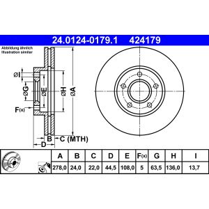 Disque de frein ATE 24.0124-0179.1 avant, ventilé, 1 pièce