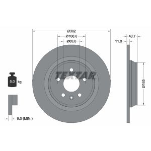 Disco de freno TEXTAR 92162903 hinten, macizo, 1 Pieza