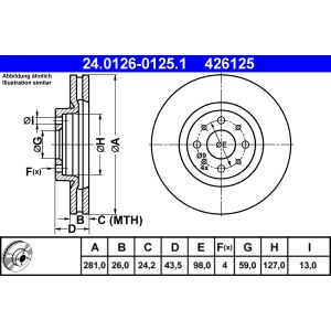 Disco de freno ATE 24.0126-0125.1 frente, ventilado, 1 pieza