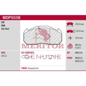Bremsbelagsatz, Scheibenbremse MERITOR MDP5038