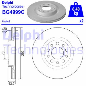 Remschijven DELPHI BG4999C achter, geventileerd, geperforeerd, 2 Stuk