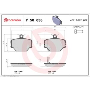 Conjunto de pastilhas de travão BREMBO P 50 038, Frente