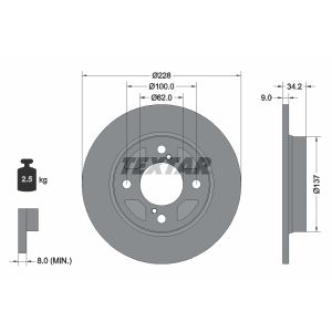 Disque de frein TEXTAR 92303603 à l'arrière, plein, 1 pièce