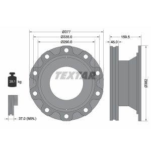 Disco de travão TEXTAR 93104900 atrás, ventilado, 1 Peça