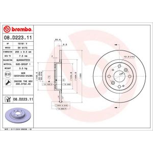 Disco de freno BREMBO 08D22311 trasero, macizo, 1 Pieza