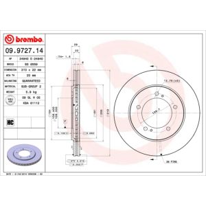 Jarrulevy BREMBO 9972714 edessä, tuuletettu, 1 kpl