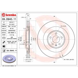 Jarrulevy BREMBO 09.D940.11 takana, tuuletettu, erittäin hiilihappoinen, 1 kpl