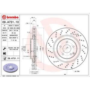 Jarrulevy BREMBO 09A73111 edessä, tuuletettu, erittäin hiilihappoinen, 1 kpl