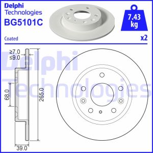 Bremsscheiben DELPHI BG5101C hinten, voll, 2 Stück