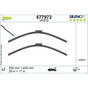 Ruitenwisser VALEO 577972, Silencio Lengte 650+430mm, voor, 2 Stuk