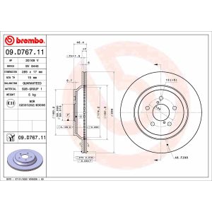 Disco freno BREMBO 09.D767.11 posteriore, ventilato, 1 pezzo