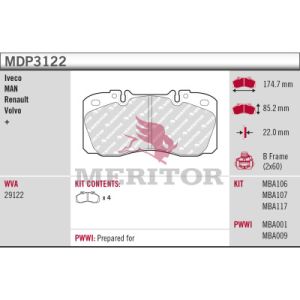 Bremsbelagsatz, Scheibenbremse MERITOR MDP3122