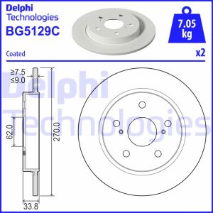 Disco freno DELPHI BG5129C indietro, completo, 2 pezzo