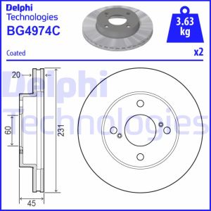 Jarrulevy DELPHI BG4974C edessä, tuuletettu, 2 kpl