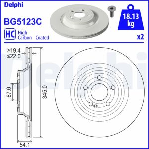 Disco de travão DELPHI BG5123C Traseira, ventilado, cheio, altamente carbonizado, 1 Peça