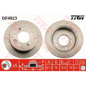 Remschijf TRW DF4923 achter, volledig, 1 Stuk