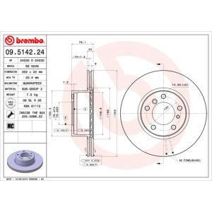 Jarrulevy BREMBO 09.5142.24, edessä, tuuletettu, erittäin hiilihappoinen, 1 Kappale