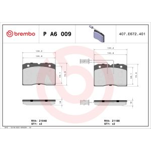 Levyjarrun jarrupalasarja BREMBO P A6 009