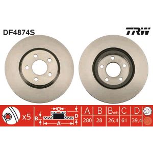 Jarrulevy TRW DF4874S edessä, tuuletettu, 1 kpl