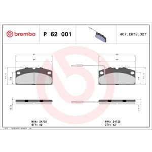 Bremsbelagsatz, Scheibenbremse BREMBO P 62 001