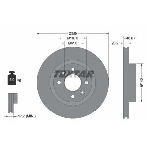 Disque de frein TEXTAR 92036400 à l'arrière, ventilé, 1 pièce