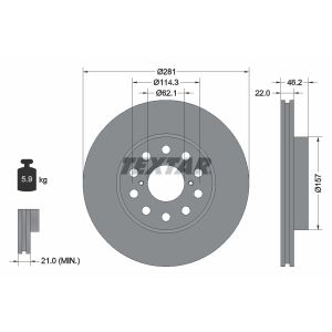 Disque de frein TEXTAR 92149600 à l'arrière, ventilé, 1 pièce