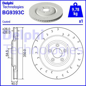 Remschijf DELPHI BG9393C achter, geventileerd, 1 stuk