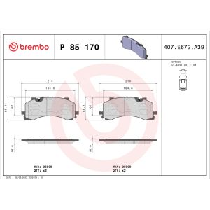 Kit de plaquettes de frein, frein à disque BREMBO P 85 170, Avant