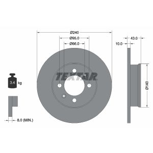 Disco freno TEXTAR 92152500 posteriore, completo, 1 pezzo