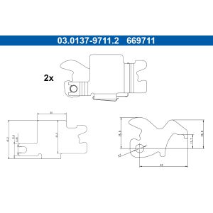 Kit de reparação, calços de travão ATE 03.0137-9711.2