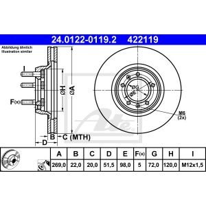 Bremsscheibe ATE 24.0122-0119.2 vorne, belüftet, 1 Stück
