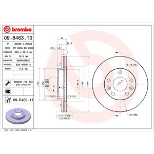 Disco freno BREMBO 09B46311 anteriore, ventilato, altamente carbonizzato, 1 Pezzo