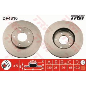 Bremsscheibe TRW LUC DF4316 vorne, belüftet, 1 Stück