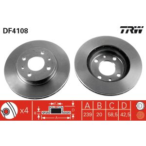 Disco de freno TRW DF4108 delantero, ventilado , 1 Pieza