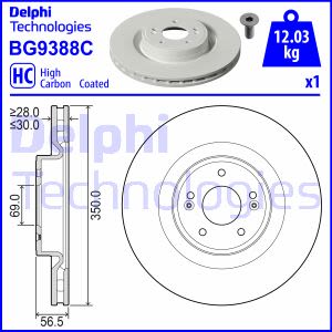 Remschijf DELPHI BG9388C voorkant, geventileerd, sterk gecarboniseerd, 1 Stuk