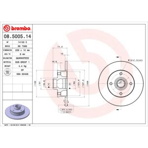 Jarrulevy BREMBO 8500514 takana, täysi, 1 kpl