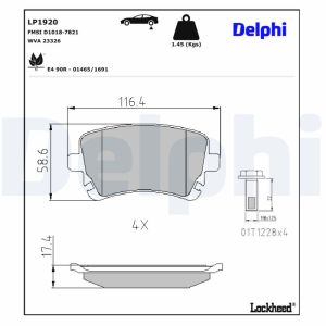 Kit Pastiglie Freno Posteriori DELPHI LP1920 Per VW Transporter E Audi A4/A6 - Con Accessori, Lamierino Antiscricchiolio