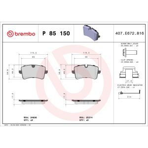 Conjunto de pastilhas de travão BREMBO P 85 150, atrás