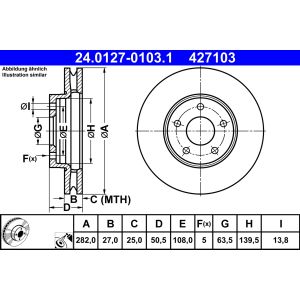 Disque de frein ATE 24.0127-0103.1 avant, ventilé, hautement carbonisé, 1 pièce