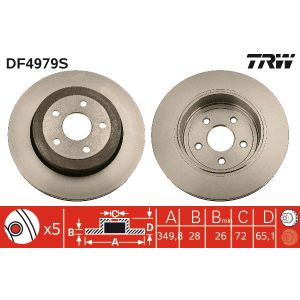 Disco de freno TRW DF4979S hinten, ventilado , altamente carbonizado, 1 Pieza