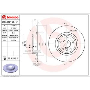 Jarrulevy BREMBO 08C20821 takana, täysi, 1 kpl