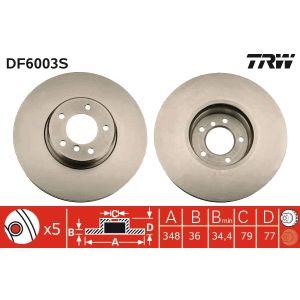 Disco de freno TRW DF6003S vorne, ventilado , altamente carbonizado, 1 Pieza