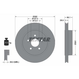 Disque de frein TEXTAR 92269803 à l'arrière, ventilé, 1 pièce