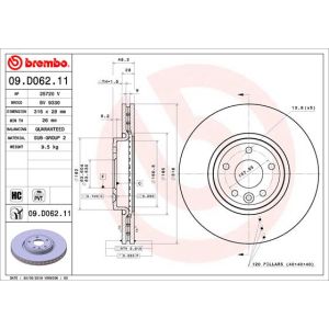 Disco de travão BREMBO 09D06211 frente, ventilado, altamente carbonizado, 1 Peça