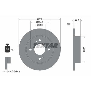 Disque de frein TEXTAR 92080200 à l'arrière, plein, 1 pièce